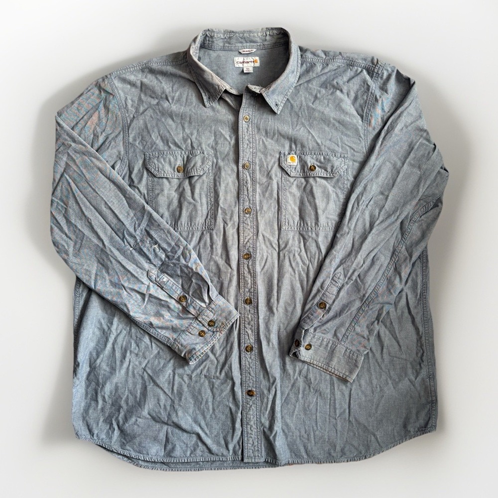 Carhartt Relaxed Fit‎ Shirt Men's Size 3XLT Tall Grey Button Down Long Sleeve